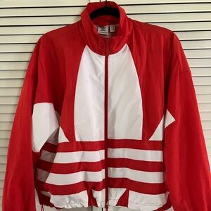 Adidas trefoil red and white crop windbreaker jacket